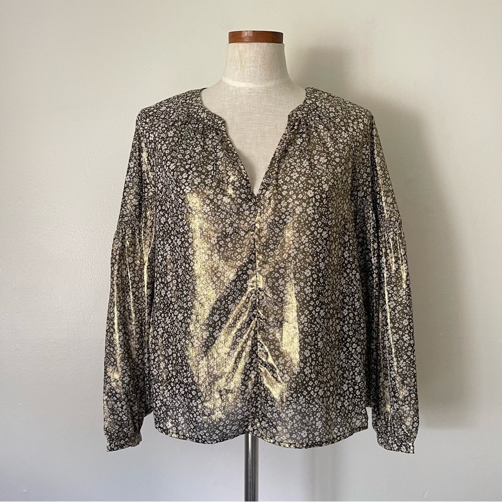 Current Air Gold Metallic Floral Blouse Size Xs Preowned